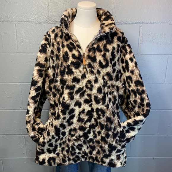 Filly Flair Leopard Print Sherpa Fleece Quarter Zip Pullover XXL Women's - Picture 7 of 8
